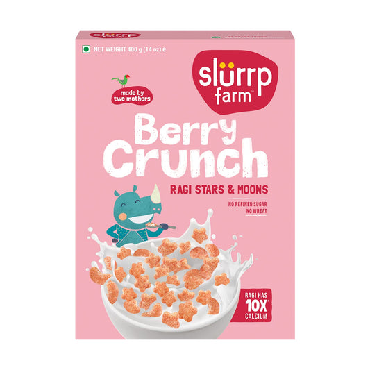 Slurrp Farm Berry Crunch Strawberry Cereal | No Maida, No Refined Sugar, No Added Colour | Ragi Stars and Moons | Healthy Breakfast | 300 g