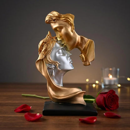 Resin Kissing Couple Statue|Romantic Home Décor Accent (Pack of 1, Silver & Golden)