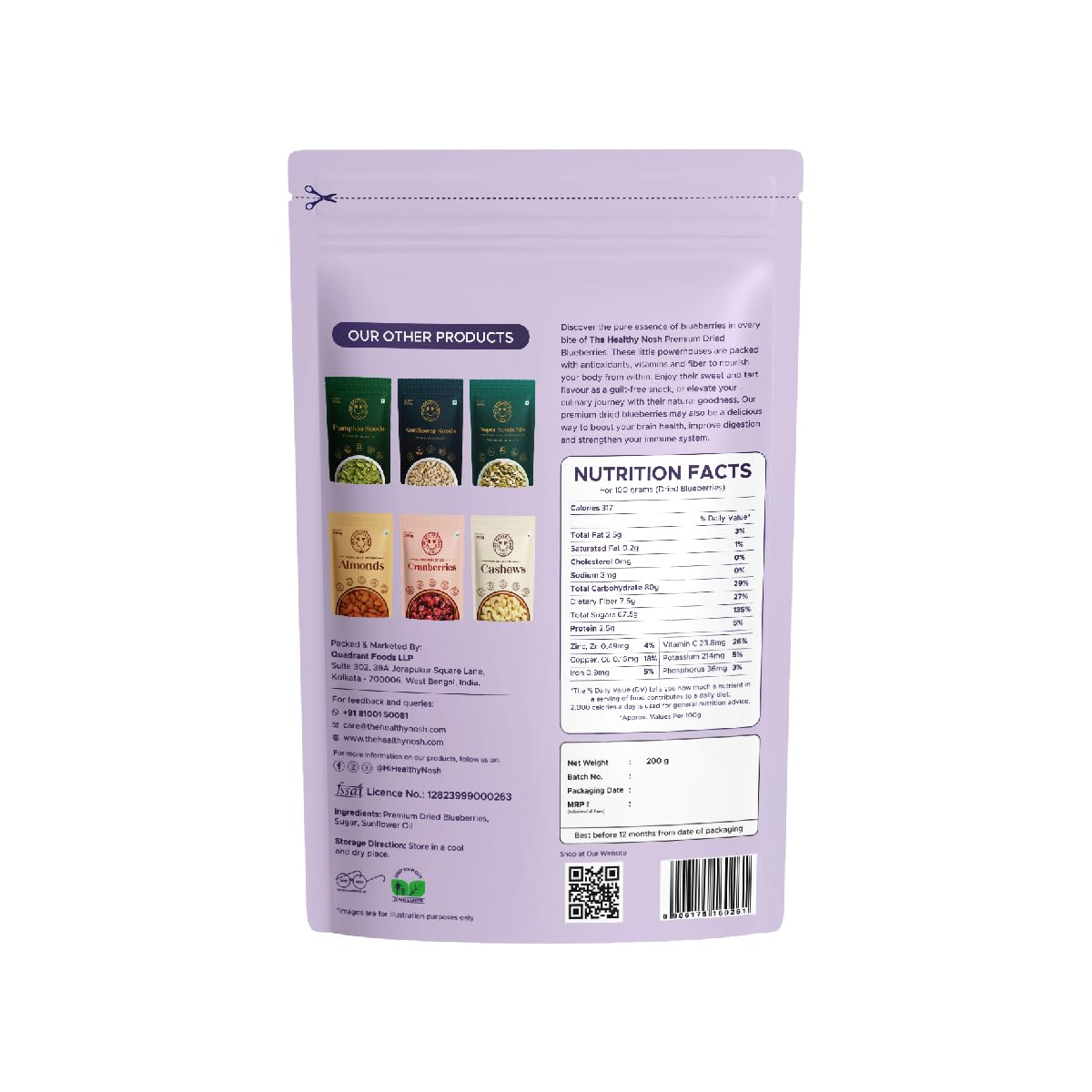 The Healthy Nosh Blueberries 200G | Premium Dried Blueberries | Rich in Antioxidants, Fiber, & Vitamin C | Perfect Superfood Snack