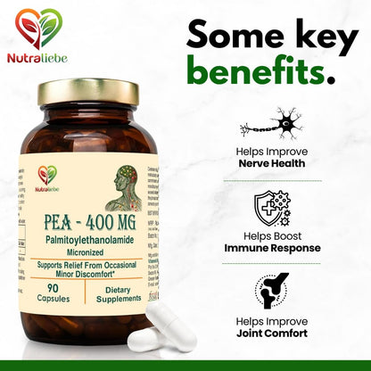 Nutraliebe PEA 400mg (Palmitoylethanolamide) – Supports Joint Comfort, Immune Response, and Nerve Health – 90 Capsules