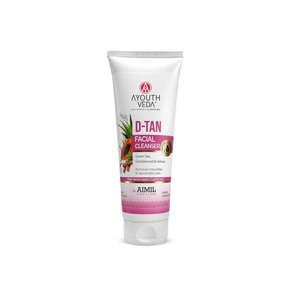 Ayouthveda D-Tan Facial Cleanser for Tan Removal & Skin Brightening | Helps Clean Dirt & Impurities | Enriched with Papaya, Lemon, Aloe Vera & Cucumber | Net Qty.- 100g