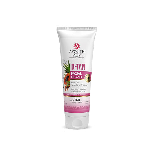 Ayouthveda D-Tan Facial Cleanser for Tan Removal & Skin Brightening | Helps Clean Dirt & Impurities | Enriched with Papaya, Lemon, Aloe Vera & Cucumber | Net Qty.- 100g