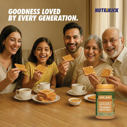 NUTRIKICK Natural Creamy Peanut Butter | 100% Roasted Peanuts | No Added Sugar or Salt | High Protein Vegan Nut Spread| Zero Trans Fat & Non-GMO | Perfect for Keto, Gym & Weight Loss