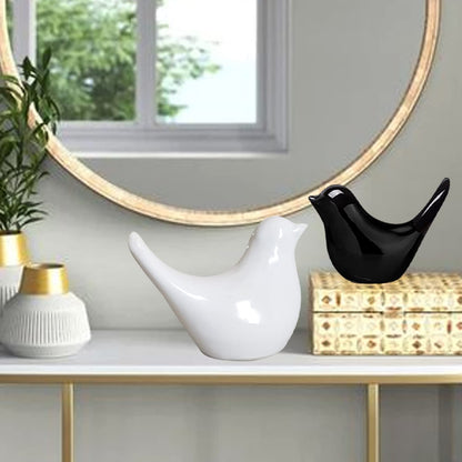 Ceramic Birds Figurines Ceramic Blessing Birds Figurine Home Decorations Accessories Set of 2 (Beige and Black Matte)