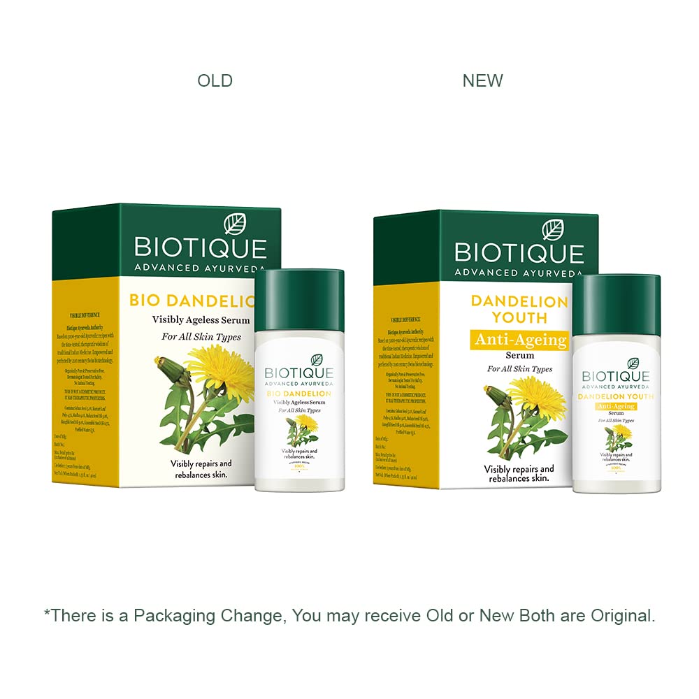 Biotique skincare products with old and new packaging comparison on a white background