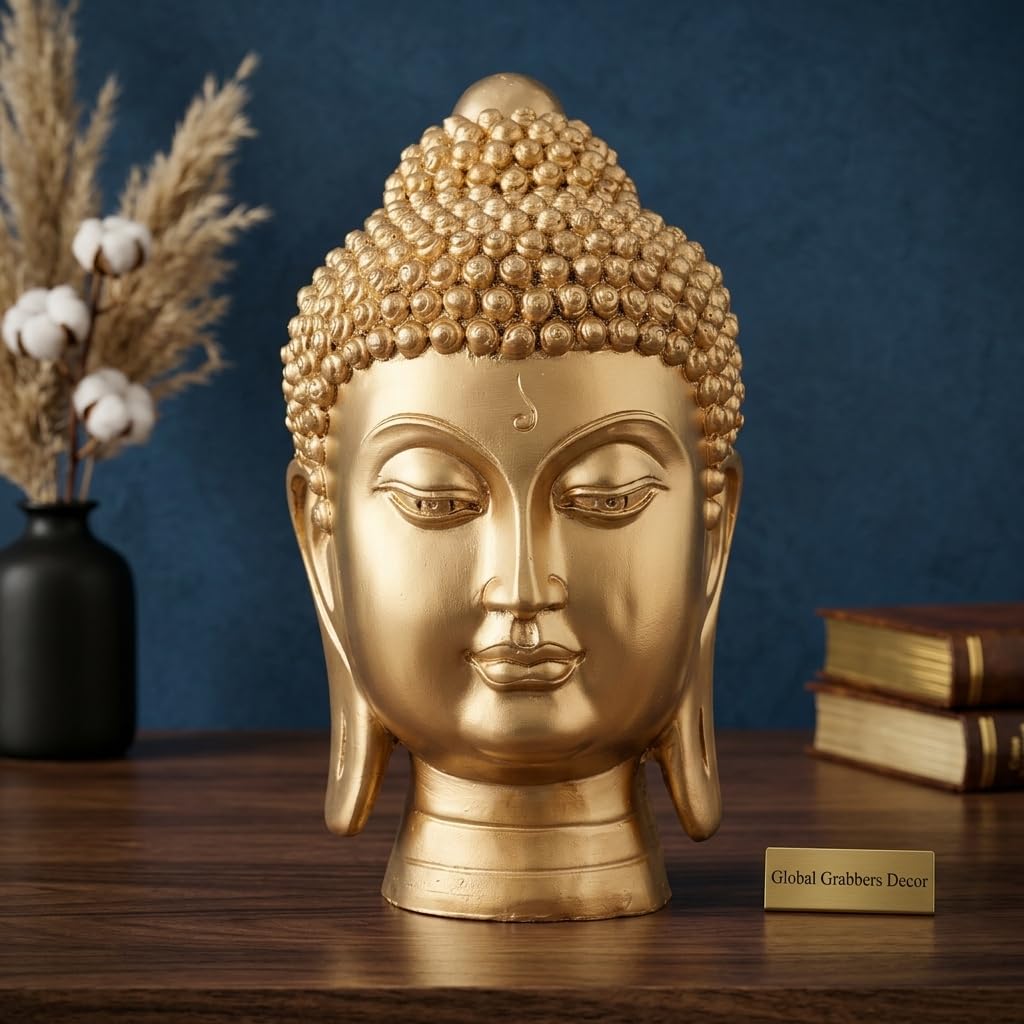 New face Head Buddha Statue showpiece Idol Home Decor Items for Living Room and Gifts (Golden 1)