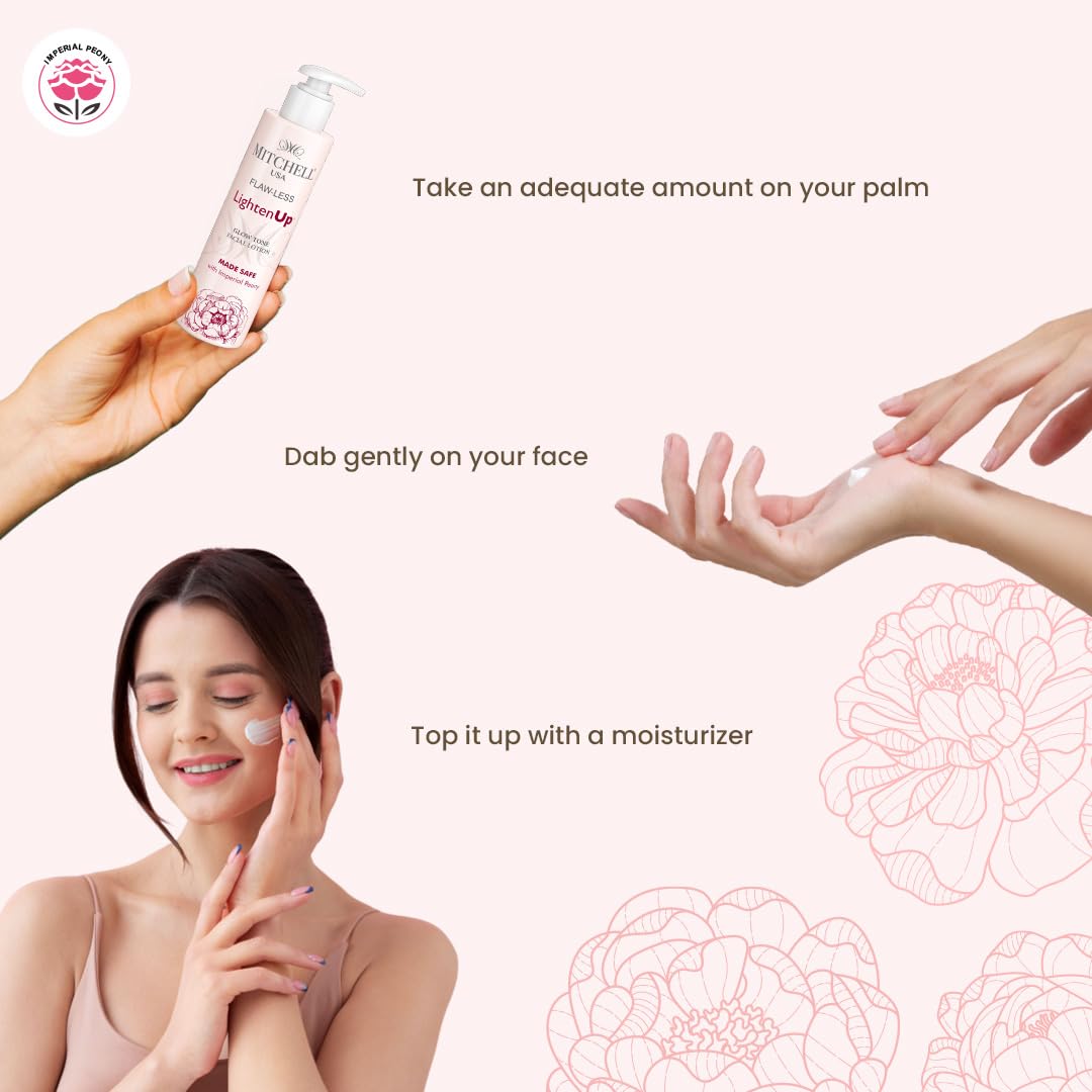 Mitchell USA Flawless Lighten Up Glow toner | hydrating face toner with imperial peony petal, alpha arbutin and vitamin E | Korean-inspired pore tightening and brightening toner for glowing skin | for women and men | 100 ml