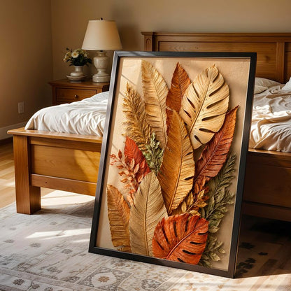 Tropical Leaf Wall Painting with Frame Set of 1 | Premium Textured Botanical Leaves Artwork, Luxury Nature Wall Decor for Living Room, Bedroom, Office and Home Decoration (Art-16,10x13inch)