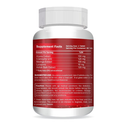 Supplement bottle with red label on a white background