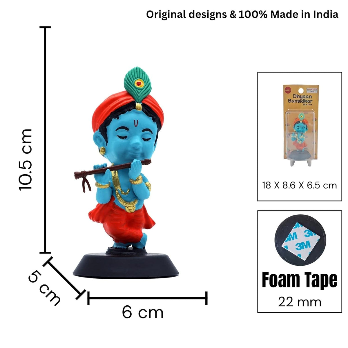Lord Krishna Figurine Showpiece for Car Dashboard, Home Office | Kanha Ji Murti Statue for Hindu Temple, Spiritual Decor | Gift for Devotees