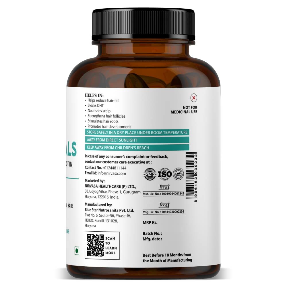 Nirvasa Hair Vitals DHT Blocker with Biotin (650mg) – 60 Tablets | Supports Hair Growth, Strength & Thickness | Reduces Hair Fall & Breakage | With Beta-Sitosterol | For Men & Women