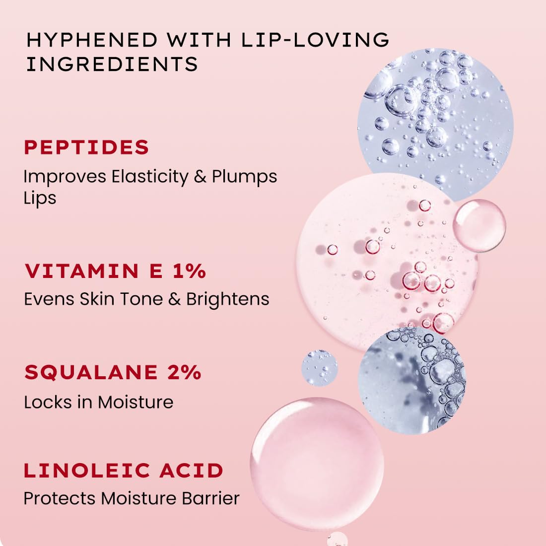 Skincare product description with lip-loving ingredients on a pink background