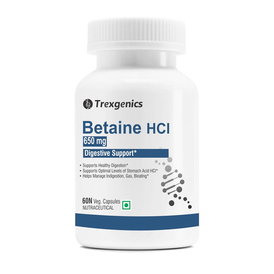 Trexgenics Betaine HCL 650 mg Stomach Acid Balance & Digestive Health Support (60 Veg. Capsules) (Pack of 1)