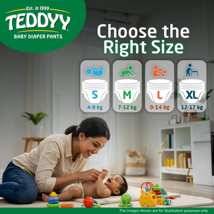 TEDDYY Easy Baby M Size Diaper Pant Style | 74 Count (Medium) | 7–12 kg (Pack of 1) | Long Protection Hours | Anti-Bacterial | Airy Breathable Fit | Rapid Soaker Channels with Wetness Indicator
