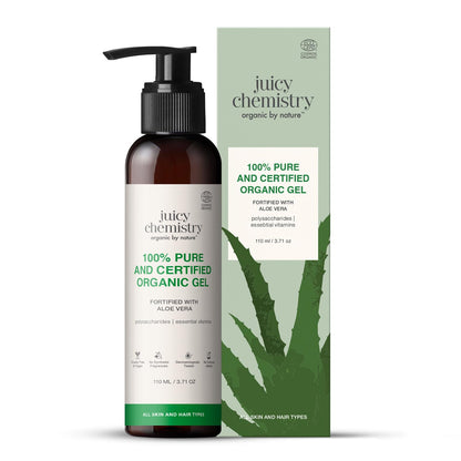 Juicy Chemistry Organic Aloe Vera Gel, 110 ml Multipurpose Gel | 100% Pure Aloe Vera Gel for Face, Hair & Body | Fresh and Soothing | Free from Parabens, Sulphates, Mineral Oils | For Men & Women