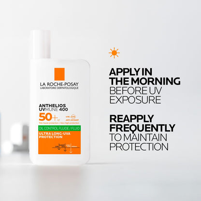 La Roche-Posay sunscreen bottle with application instructions on a white background