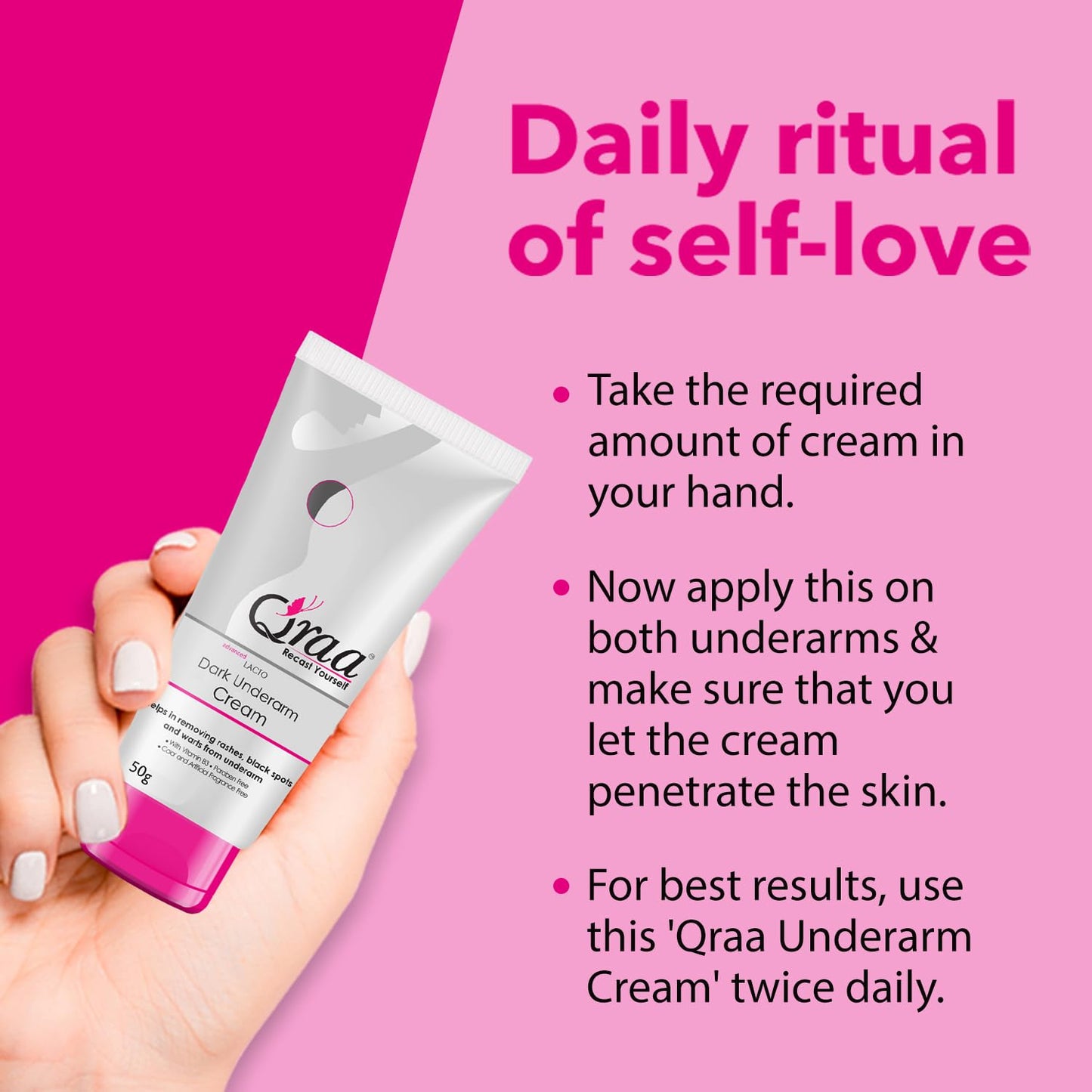 Qraa Advanced Lacto Dark Underarm Cream,For Even Toned Underarms | Paraben Free | For Dark Body Parts| (50gm)