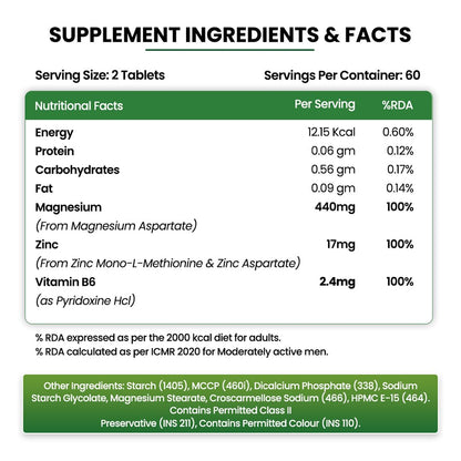 Vlado’s Himalayan Organics ZMA (Zinc Magnesium Aspartate ) Zinc Supplement For Men And Women - Zinc Tablets and Magnesium Supplements with Vitamin B6 - Support Muscle Recovery and Sleep Quality I Sports Recovery - 120 Veg Tablets