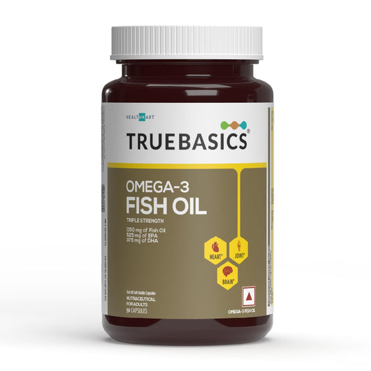TrueBasics Omega-3 Fish Oil bottle on a white background