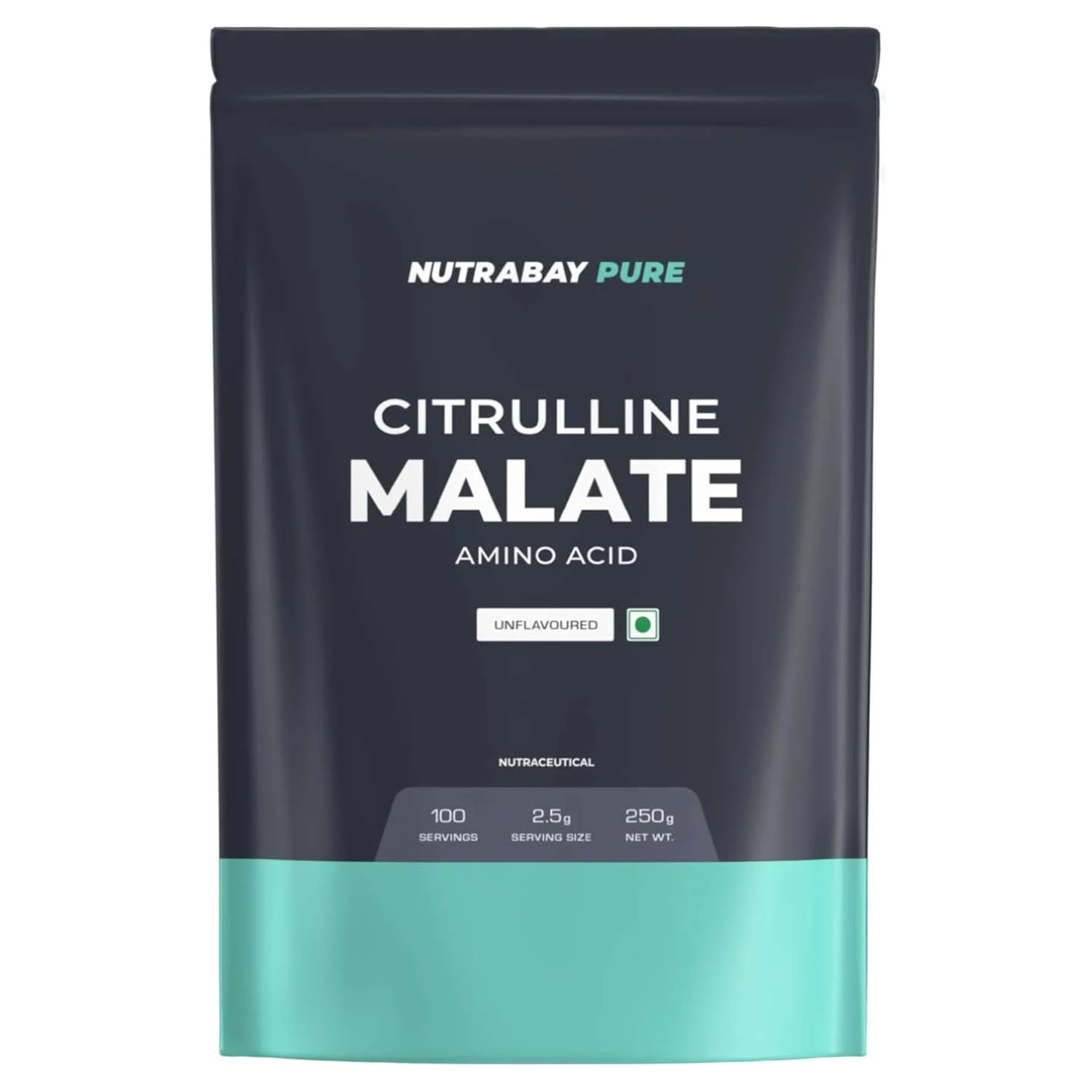 Nutrabay Pure Citrulline Malate amino acid package on a white background