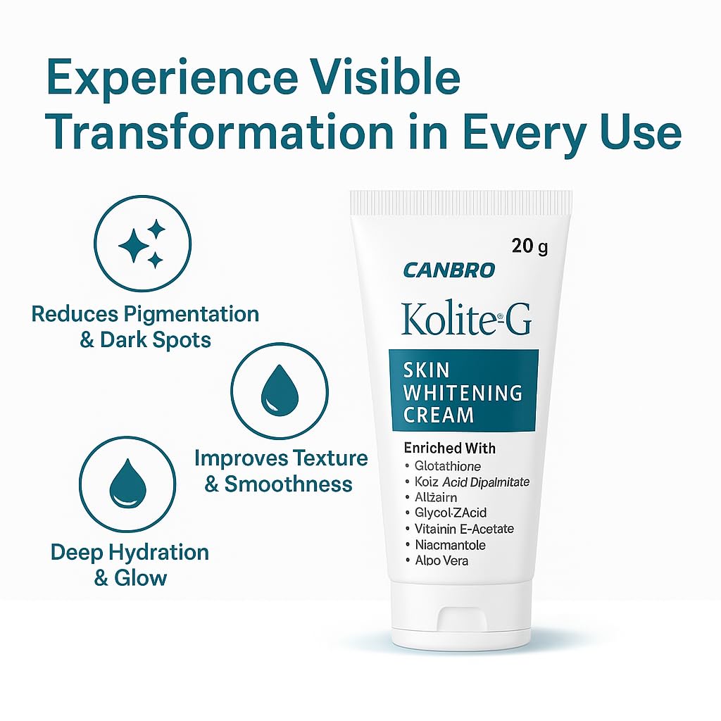 Kolite-G Skin Whitening Cream 20g | Enriched with Glutathione, Kojic Acid, Arbutin, Niacinamide & Aloe Vera | Brightening, Tan Removal & Even Skin Tone Face Cream by CANBRO