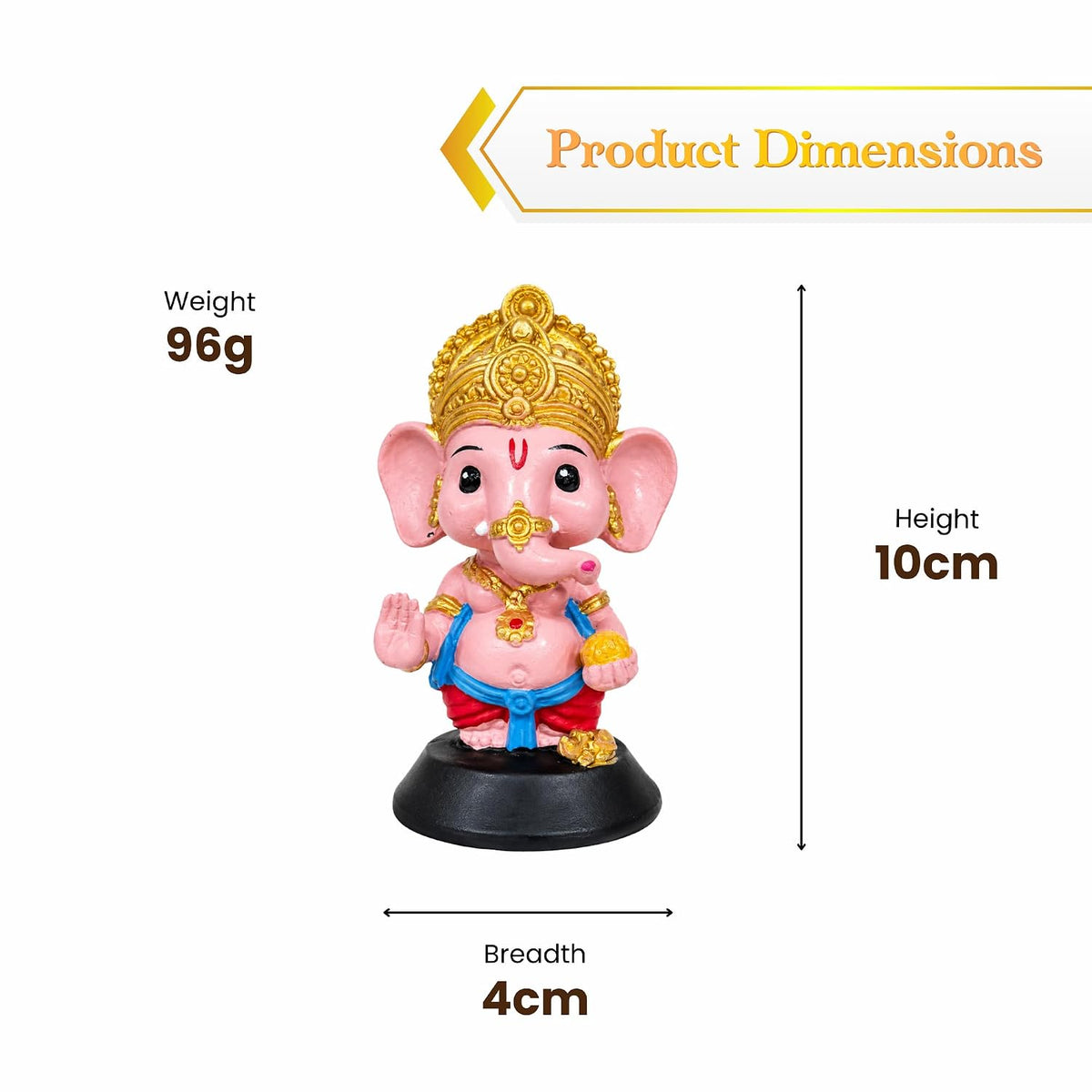 Cute Bal Ganesha Idol for Car Dashboard, 10 cm Baby Ganpati Resin Statue, Hand Painted Ganesh Murti for Home Mandir, Office Desk & Gifting