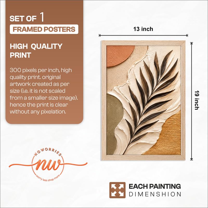 Floral Botanical Wall Painting with Frame | Premium Textured Flower & Leaf Artwork, Pastel Nature Wall Decor Framed for Living Room Bedroom Office and Home Decoration (Art-2,13x19inch)