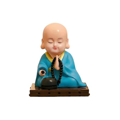eCraftIndia Little Cute Buddha Monk Feng Shui Showpiece for Home Decor Office Car Dashboard | Moving Head and Hand Monk Buddha Statue for Positive Energy Money Luck Prosperity Gift (Plastic, Blue)