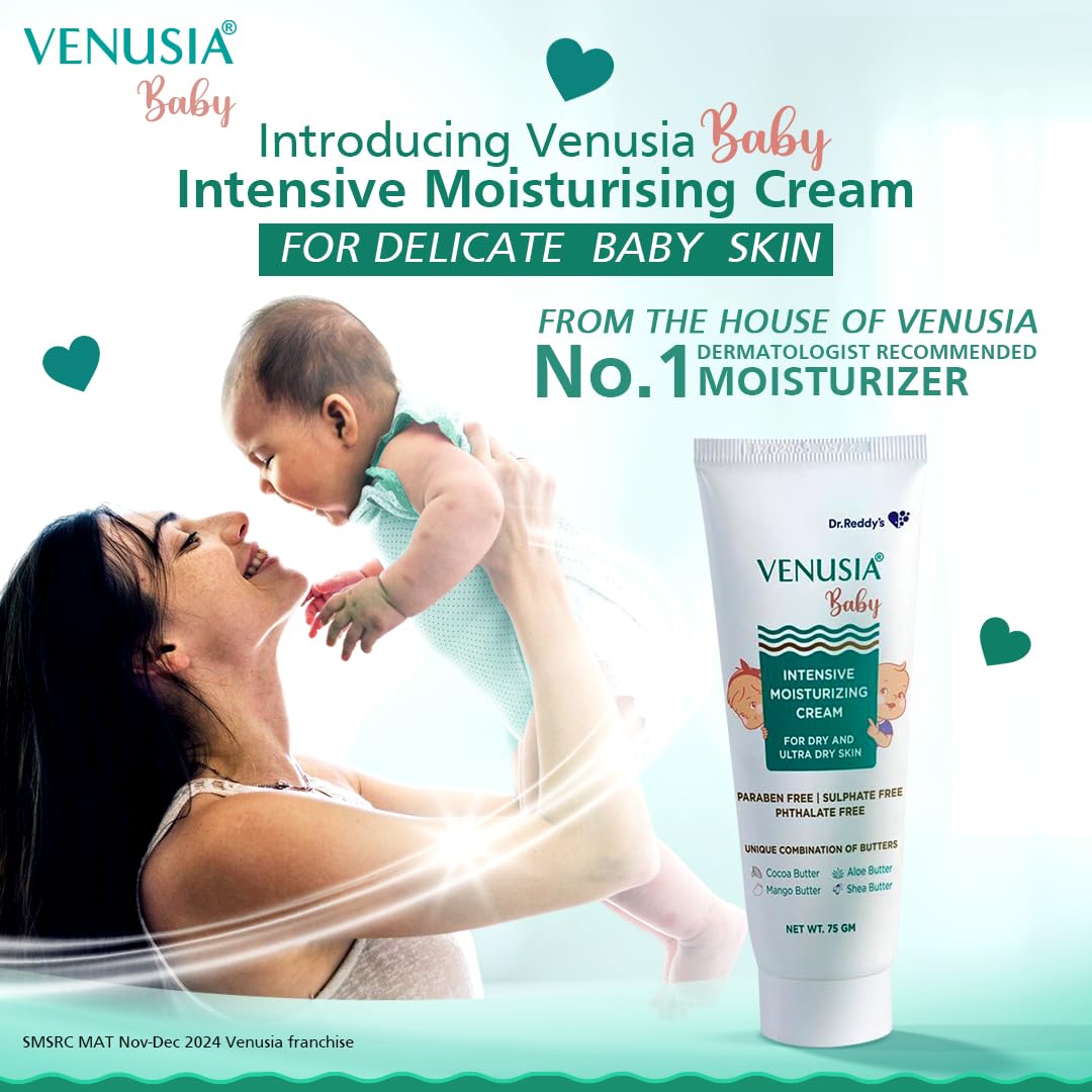Dr. Reddy's Baby Intensive Moisturizing Cream | Safe, Hydrating and Gentle | Goodness of Shea, Aloe, Cocoa and Mango Butters | Soothes Baby Skin | 75g