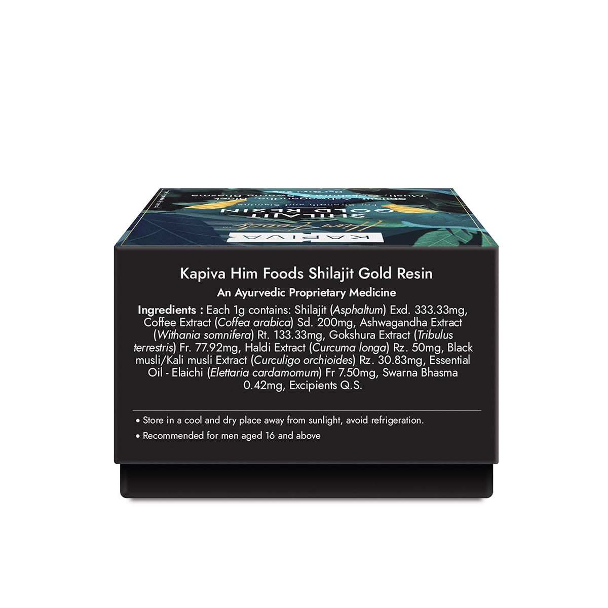 Kapiva Him Foods Shilajit Gold Resin packaging with ingredient list on a white background