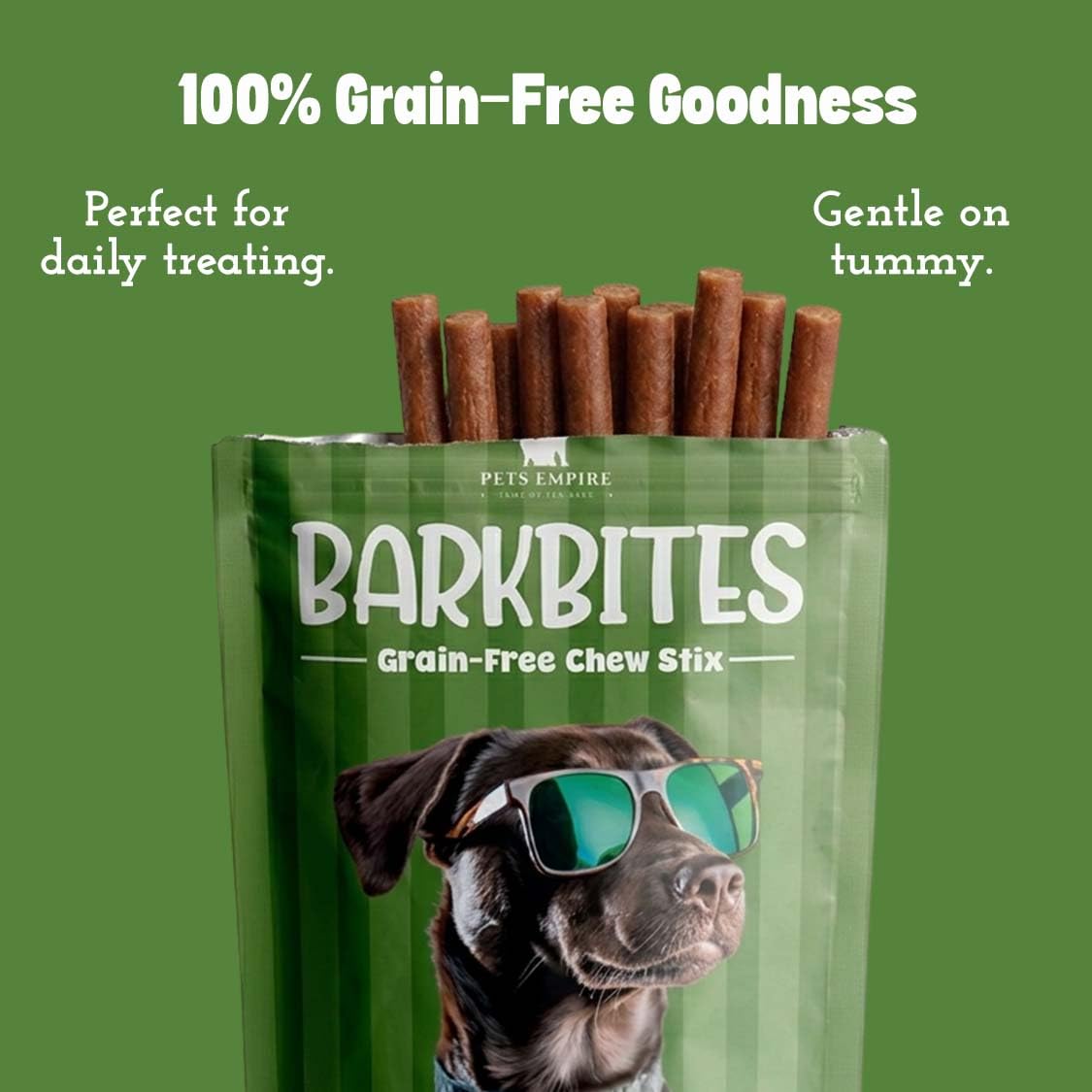 PETS EMPIRE BARKBITES Chicken & Spinach Dog Chew Sticks | Healthy Grain-Free Dog Treats | High Protein + Fiber Rich Training Snacks | Soft Chews for Puppies & Adult Dogs | 100g