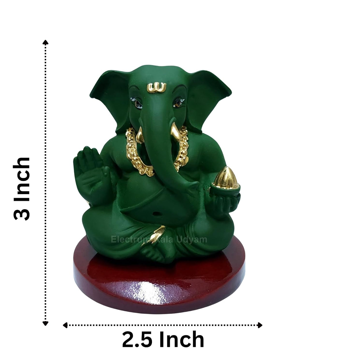 Handcrafted Poly Resin Ganesha Statue with Base - Perfect for Car Dashboard, Office Desk, Shelves, and Home Decor - Ideal Housewarming Gift! (Appugreenwithbase)