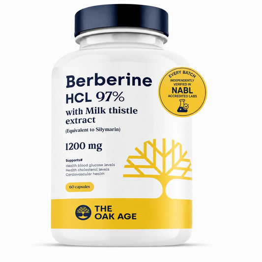 The Oak Age Berberine HCl 97% with Milk Thistle Supplement, 1200 mg| 60 Capsules
