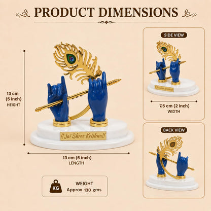 Krishna Flute Showpiece for Car Dashboard – Jai Shree Krishna Decorative Idol with Mor Pankh, Spiritual Dashboard Decor for Home Temple, Office Desk, Vastu Gift Item