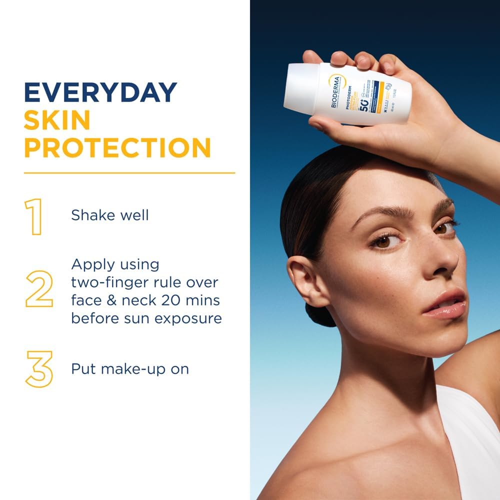 Woman applying sunscreen with text on everyday skin protection