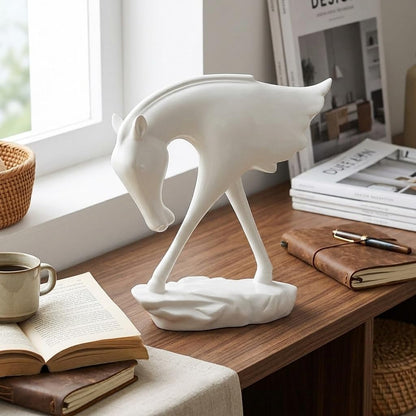 Elegant White Horse Artefact for Home and Office Décor (Pack of 1, White)