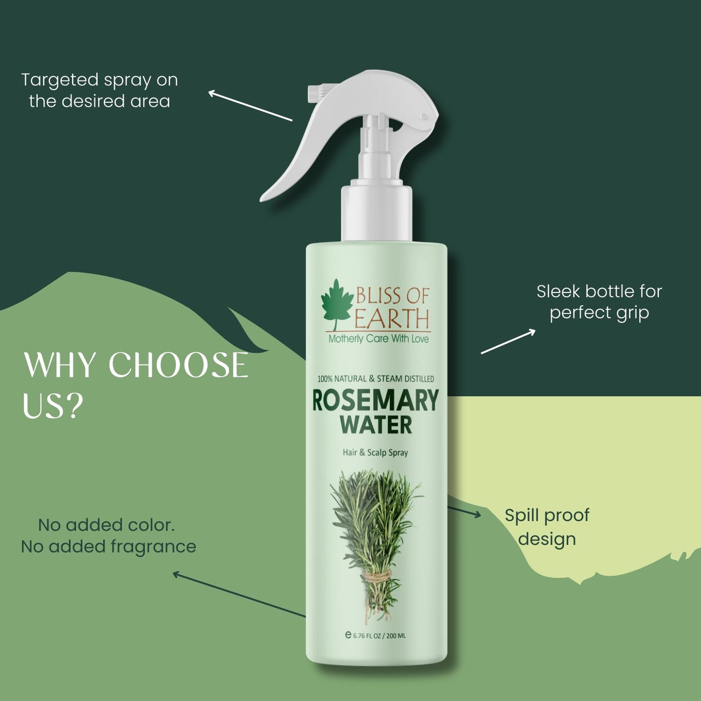 Bliss of Earth Rosemary Water Spray For Hair Growth 200ml, 100% Natural Steam Distilled Rosemary Water For Hair & Skin, Helps Reduce Hair fall, Strengthens Hair.