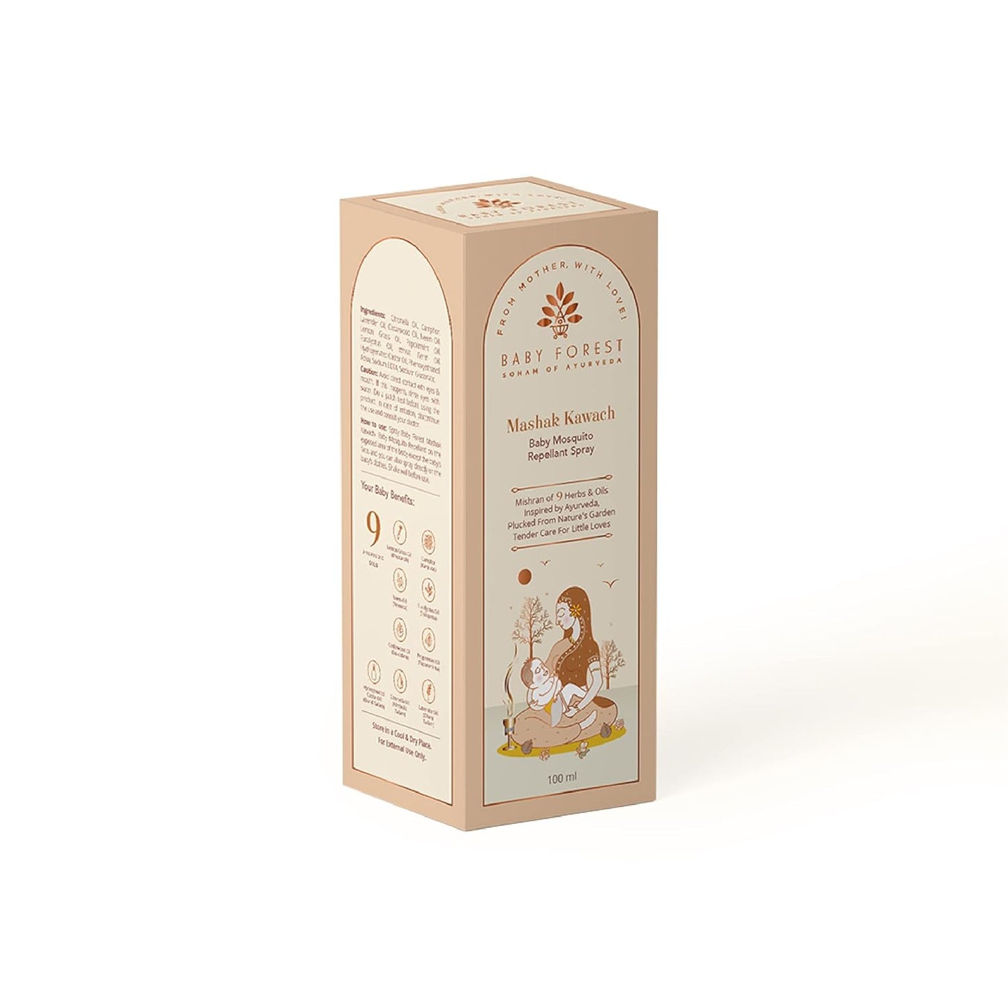 Product packaging with text and illustrations on a white background