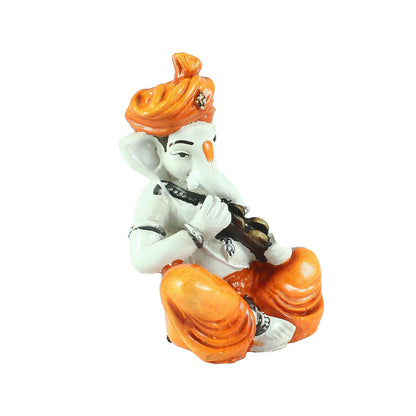 eCraftIndia Synthetic Fiber Lord Ganesha Playing Manjeera Statue (7.62 cm x 7.62 cm x 12.7 cm, Orange and Brown)