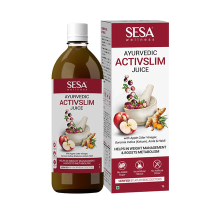Sesa Ayurvedic Activslim Juice bottle and packaging on a white background