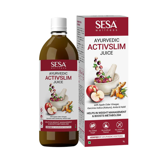 Sesa Ayurvedic Activslim Juice bottle and packaging on a white background