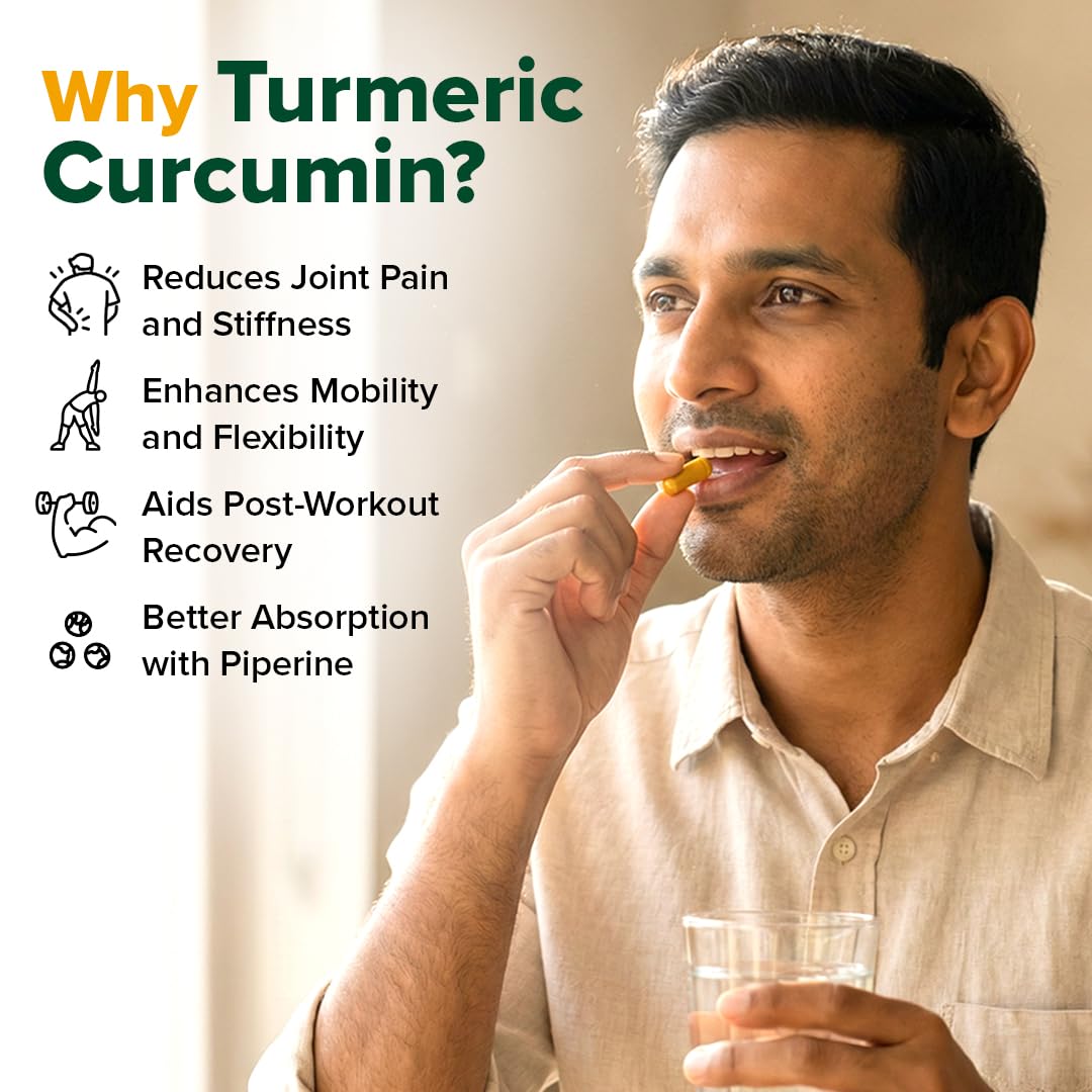 VAHDAM Turmeric Curcumin for Joint Support | 60 Capsules | Piperine & 95% Curcuminoids | Anti Inflammatory Supplement