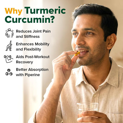 VAHDAM Turmeric Curcumin for Joint Support | 60 Capsules | Piperine & 95% Curcuminoids | Anti Inflammatory Supplement