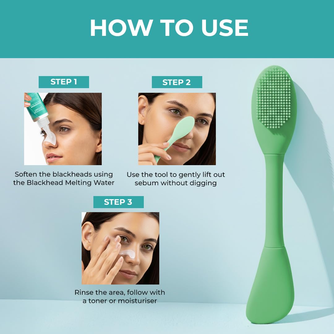 Instructions on how to use a green facial cleansing tool with step-by-step images and text.