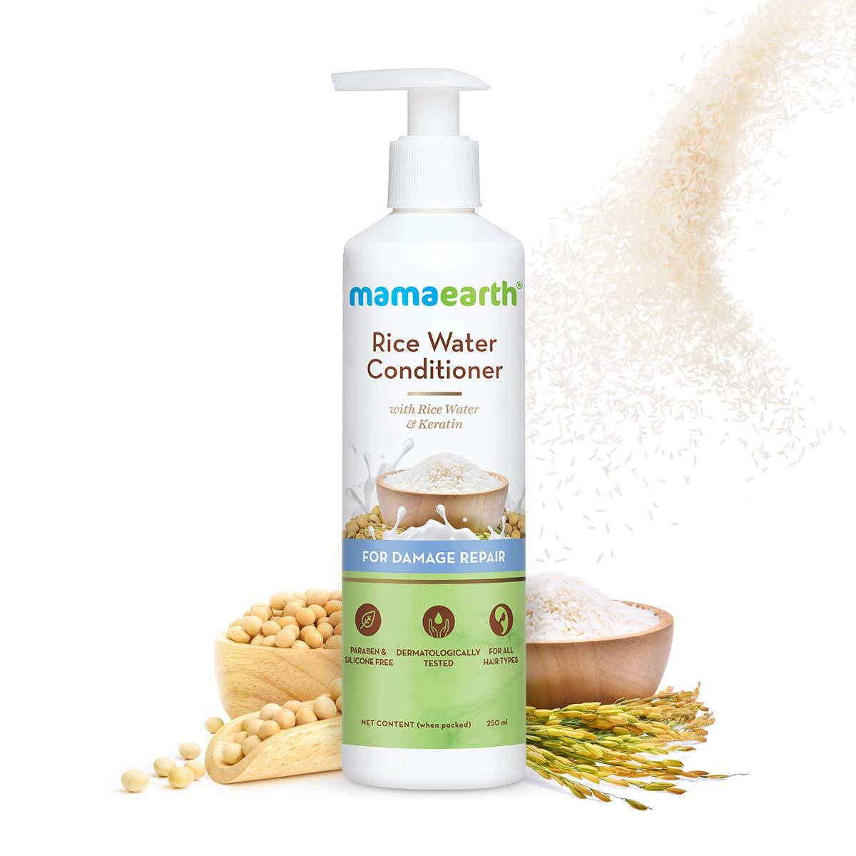 Mamaearth Rice Water Conditioner with Rice Water and Keratin for Damaged, Dry and Frizzy Hair - 250 ml | Reduces Split Ends | Prevents Hair Breakage
