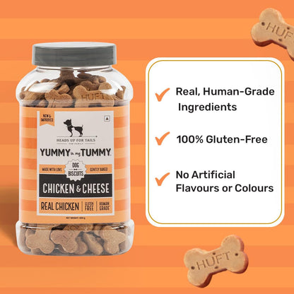 Yummy in My Tummy by HUFT Chicken & Cheese Dog Biscuits – 800 gm | Crunchy & Healthy Treats for Puppies & Adult Dogs | High-Protein Snack | Ideal Training Treat for All Life Stages Dogs