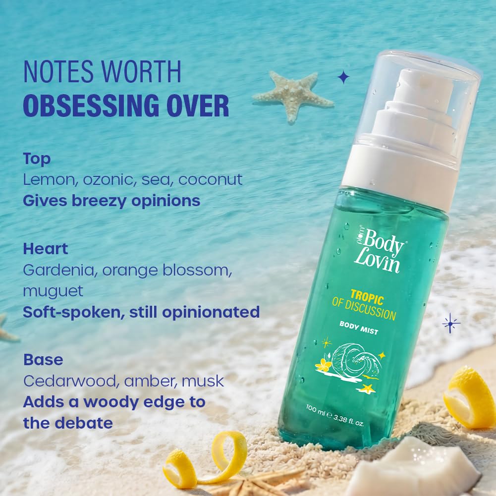 Plum BodyLovin’ Tropic Of Discussion Body Mist | Tropical Breeze Meets Creamy Coconut | Long-Lasting | Fresh Tropical Fragrance | With Notes Of Ozonic, Coconut & Gardenia |100 ml