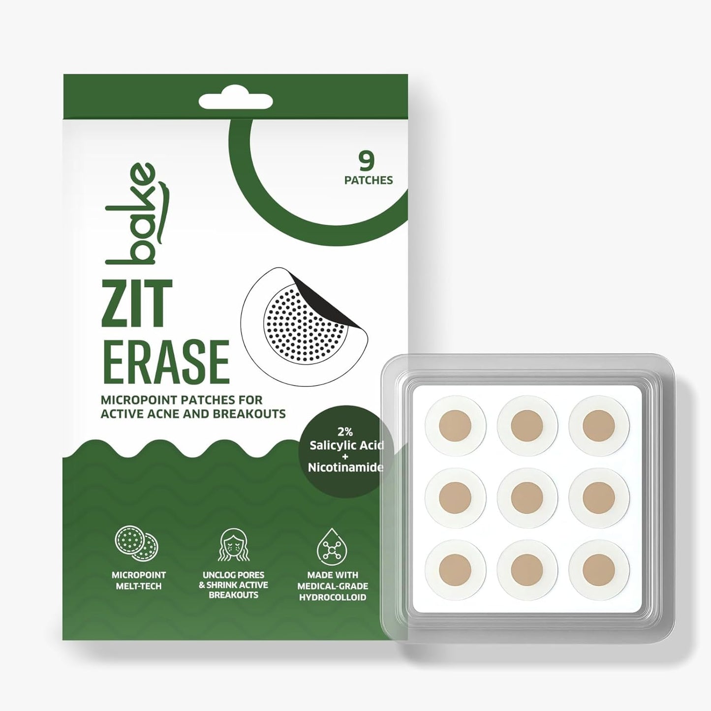 BAKE Micropoint Hydrocolloid Patches for Dark Spots with 2% Niacinamide, Salicylic Acid & Alpha Arbutin | For Acne Marks, Pigmentation, Dark Spots | 176 Melt-Tech Microneedles | Post Acne Breakouts & Dark Spots - 9 Patches