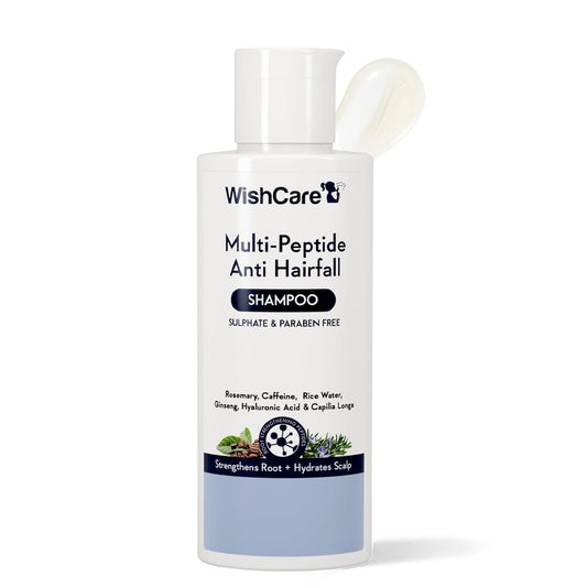 WishCare Multi-Peptide Anti Hairfall Shampoo bottle on a white background