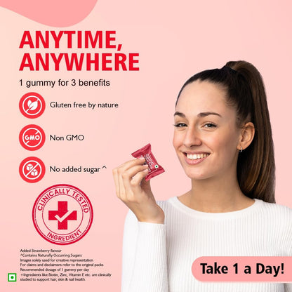 Siens By Dabur Hair, Skin & Nails (3 in 1 Gummies) - 30 pieces | Enriched with Biotin, DHT Blocker, Plant Extracts, Vitamins & Minerals | Brightens Skin, Control Hairfall, Strengthens Hair & Nails